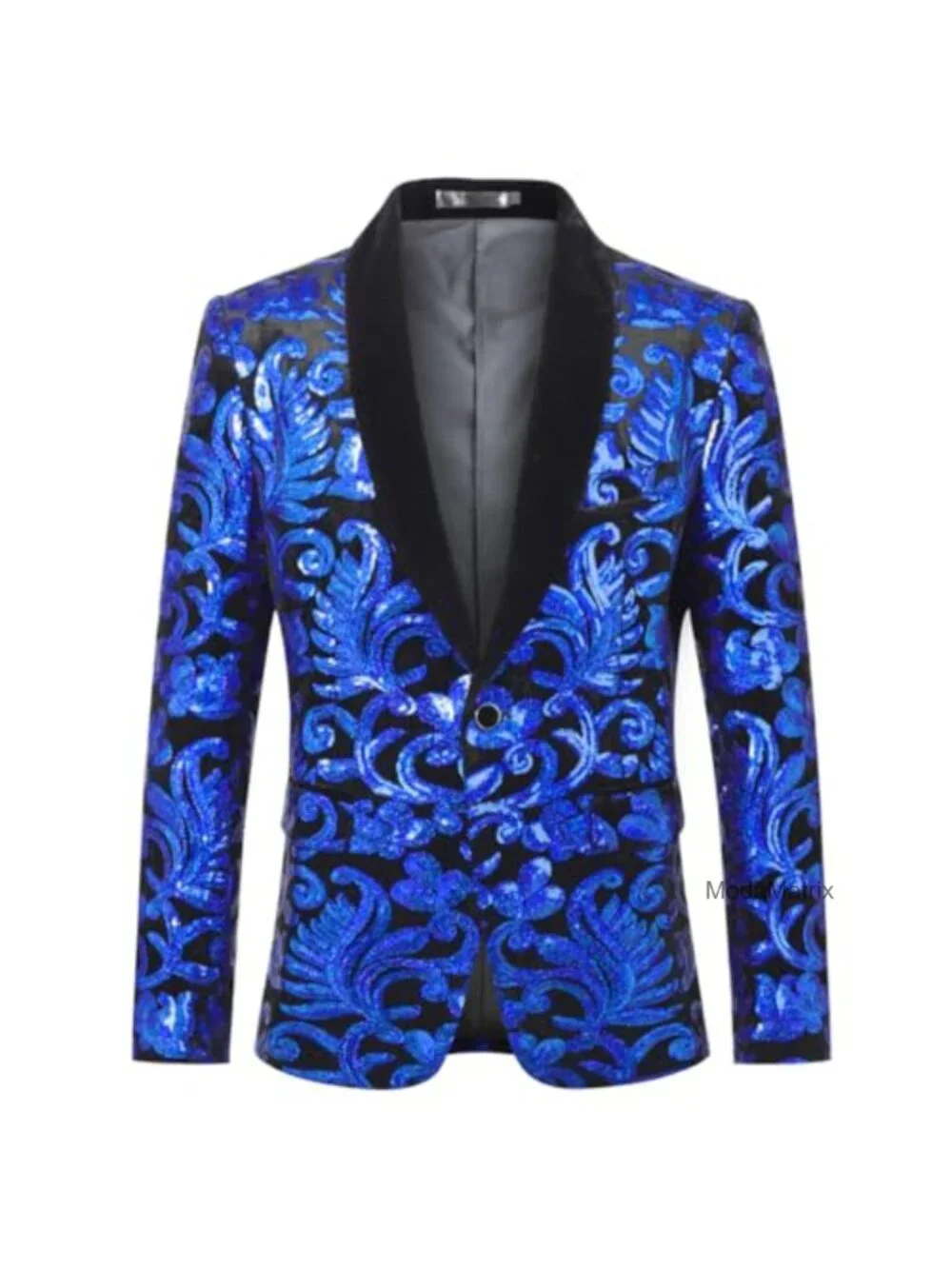 Mens Velvet Sequins Blazer Slim Fit Shawl Collar Tuxedo Party Jacket